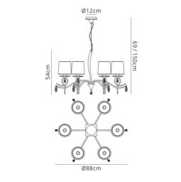 Netlighting Louise Ceiling Chandelier 6 Light E27 White Shades Chrome Crystal in Grey - thumbnail 2