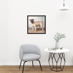 "Artery8 Wall Art Print Cunaeus Portrait Edwin Vom Rath's Pug Dog Painting Square Framed Picture 16X16 Inch in Black - Size: W16"" x H16""" - thumbnail 2