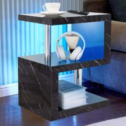 Comfy Living Ltd Abstract High Gloss LED Side Table in Black - thumbnail 1