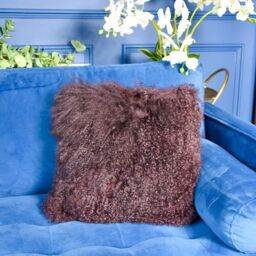 Madison & Mayfair Square Cushion Mongolian Lamb with Real Suede Aubergine - thumbnail 1