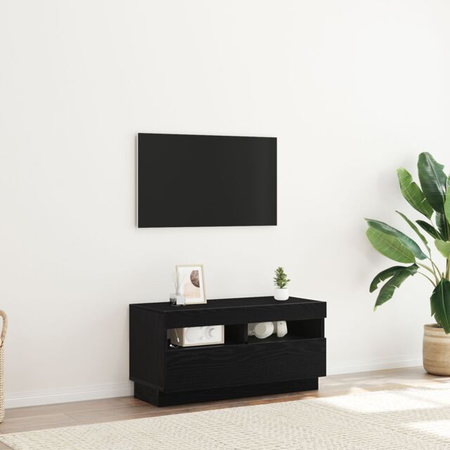 Berkfield Home TV Cabinet with LED Lights - Black Oak, 80x35x40 cm, Made of Engineered Wood - Size: 80 x 35 x 40 cm - image 1