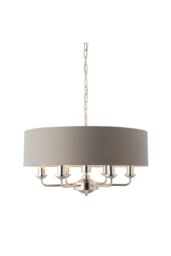 Netlighting Highclere Cylindrical Pendant Light Bright Nickel Plate Charcoal Fabric in Grey