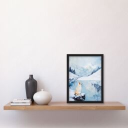 Artery8 Husky In Snowy Mountain Lake Landscape Dog Lover Framed Art Print in Blue - Size: A4 - thumbnail 4