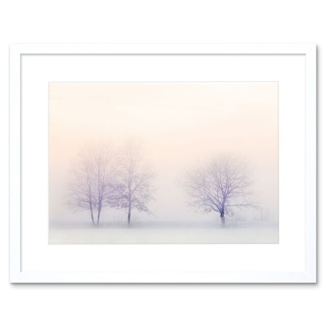 "Artery8 Wall Art Print Trees in Winter Landscape Snow Framed in White - Size: W7"" x H9""" - image 1