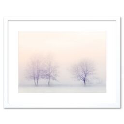 "Artery8 Wall Art Print Trees in Winter Landscape Snow Framed in White - Size: W7"" x H9""" - thumbnail 1