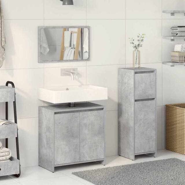 Berkfield Home Durable 3 Piece Bathroom Furniture Set Concrete Grey Engineered Wood - image 1