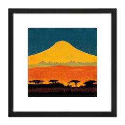 Artery8 Mount Kilimanjaro Savanna Tanzania Africa Retro Landscape Mountain Yellow Blue Orange Square Wooden Framed Wall Art Print Picture 8X8 Inch - thumbnail 1
