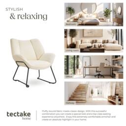 tectake Armchair Kjeld 1 - Cream-White in Cream - Size: 1 Pack - thumbnail 7