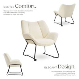 tectake Armchair Kjeld 1 - Cream-White in Cream - Size: 1 Pack - thumbnail 3