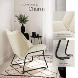 tectake Armchair Kjeld 1 - Cream-White in Cream - Size: 1 Pack - thumbnail 4