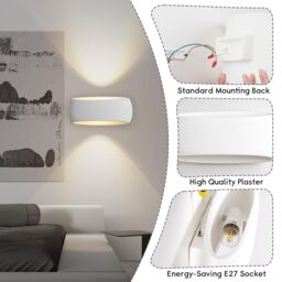 Harper Living 2X Large Wall Sconce Lamp with White Oval Ceramic Shade, Plaster Wall Light - thumbnail 4