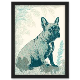 Artery8 French Bulldog Sitting in the Park Modern Monochrome Linocut Illustration Artwork Framed Wall Art Print A4 in Black - thumbnail 1