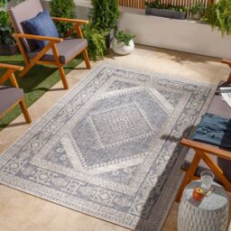Livabliss Tuareg-Global Blue Grey Off-White Vintage In- & Outdoor Rug in Navy - Size: 160 cm x 215 cm - thumbnail 1