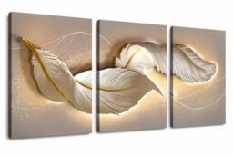 "Mafett Luxury Beige Feather Triptych Canvas Wall Art Set of 3 Modern Prints - Size: W24"" x H32""" - thumbnail 2