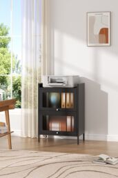 Living and Home Black Steel File Cabinet with Transparent Flip-Up Door - thumbnail 2