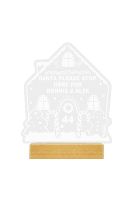 Personalised Memento Company Personalised Gingerbread House Christmas Wooden Based LED Light in Light Brown - image 1