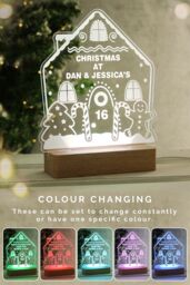 Personalised Memento Company Personalised Gingerbread House Christmas Wooden Based LED Light in Light Brown - thumbnail 3