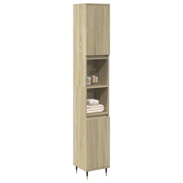 Berkfield Home Bathroom Cabinet Sonoma Oak 30x30x190cm Engineered Wood in Brown - Size: 30 x 30 x 190 cm - image 1