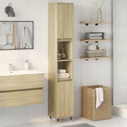 Berkfield Home Bathroom Cabinet Sonoma Oak 30x30x190cm Engineered Wood in Brown - Size: 30 x 30 x 190 cm - thumbnail 3