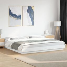 Berkfield Home Bed Frame with LED Lights without Mattress White 200x200cm - Size: 200x200 cm - thumbnail 1