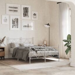 Berkfield Home Metal Bed Frame without Mattress with Footboard White 120x200cm - Size: Small Double - thumbnail 1