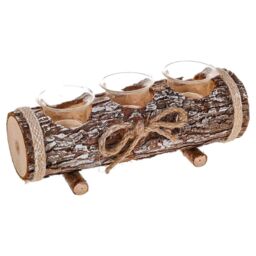 Marco Paul Rustic Christmas Log Candle Holder With 3 Stylish Glass Holders in Brown - thumbnail 3