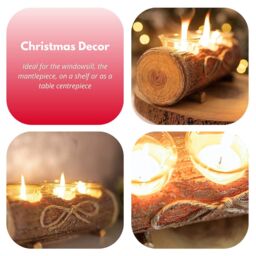 Marco Paul Rustic Christmas Log Candle Holder With 3 Stylish Glass Holders in Brown - thumbnail 6