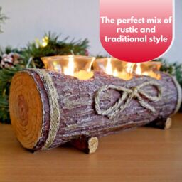 Marco Paul Rustic Christmas Log Candle Holder With 3 Stylish Glass Holders in Brown - thumbnail 7