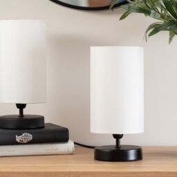 ValueLights Francis Black Dimmable Touch Table Lamp with Fabric Shade with Bulb in White