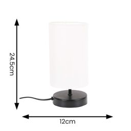 ValueLights Francis Black Dimmable Touch Table Lamp with Fabric Shade with Bulb in White - thumbnail 5