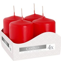 KDMD Set of 4 Pillar Candles 40x60mm - Red - thumbnail 1