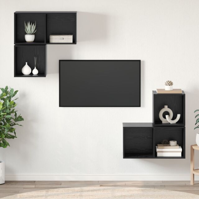 Berkfield Home TV Cabinet Set 4 pcs Black oak 37 x 37 x 72 cm Engineered wood - image 1