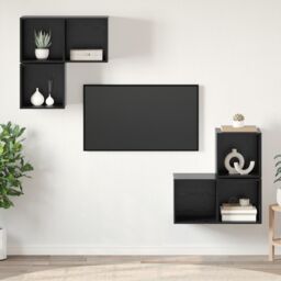 Berkfield Home TV Cabinet Set 4 pcs Black oak 37 x 37 x 72 cm Engineered wood - thumbnail 1