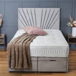 "BSSPOKE Maria Ottoman Divan Bed Plush Velvet 54"" Headboard & Mattress in Blue - Size: Single" - thumbnail 3