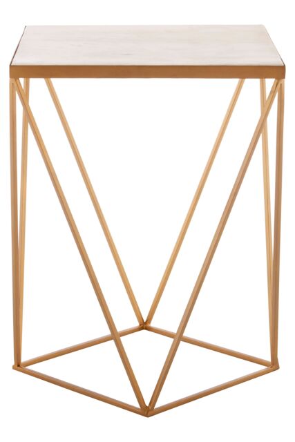Orsina Square Marble Top Side Table, Gold Coloured Iron Frame with Geometric Design, Natural Marble Accent Table - image 1