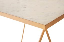 Orsina Square Marble Top Side Table, Gold Coloured Iron Frame with Geometric Design, Natural Marble Accent Table - thumbnail 4