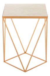 Orsina Square Marble Top Side Table, Gold Coloured Iron Frame with Geometric Design, Natural Marble Accent Table - thumbnail 3