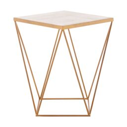 Orsina Square Marble Top Side Table, Gold Coloured Iron Frame with Geometric Design, Natural Marble Accent Table - thumbnail 2