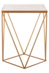Orsina Square Marble Top Side Table, Gold Coloured Iron Frame with Geometric Design, Natural Marble Accent Table - thumbnail 1