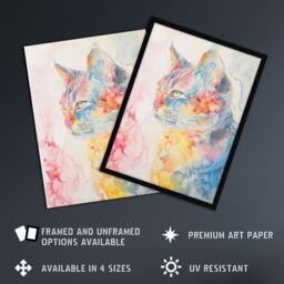 "Artery8 Cat Lover Pastel Rainbow Watercolour Portrait Framed Art Print - Size: W12"" x H16""" - thumbnail 2
