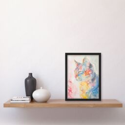 "Artery8 Cat Lover Pastel Rainbow Watercolour Portrait Framed Art Print - Size: W12"" x H16""" - thumbnail 4