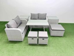 Fimous 7 Seater Outdoor Love Sofa Sets Rattan Garden Furniture Set in Light Grey - thumbnail 2