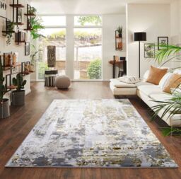 Desire Rugs Modern Styra Abstract Area Rugs Luxury for Bedroom, Living Room, & Hallway in Gold - Size: 60 cm x 220 cm