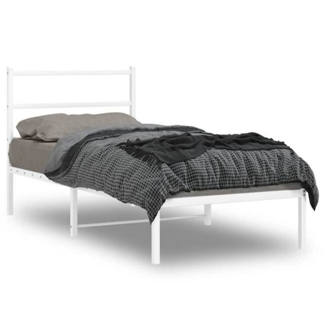 Berkfield Home Metal Bed Frame without Mattress with Headboard White 90x200cm - Size: 90x200 cm - image 1