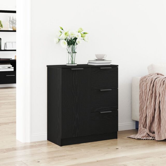Berkfield Home Black Oak Sideboard 60x30x70 cm Made from Engineered Wood - Size: 60 x 30 x 70 cm - image 1