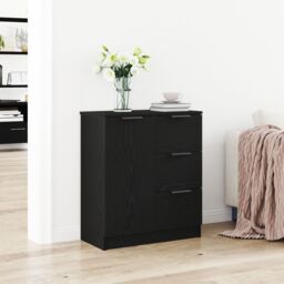 Berkfield Home Black Oak Sideboard 60x30x70 cm Made from Engineered Wood - Size: 60 x 30 x 70 cm - thumbnail 1