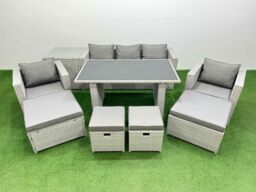 Fimous Patio Garden Furniture Sets with Black Glass Top Dining Table Armchair in Light Grey - thumbnail 1