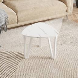 VOGREX White Frame White Marble Effect Triangular Nested Side Table Set of 3 - thumbnail 3