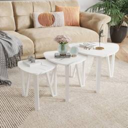 VOGREX White Frame White Marble Effect Triangular Nested Side Table Set of 3 - thumbnail 4