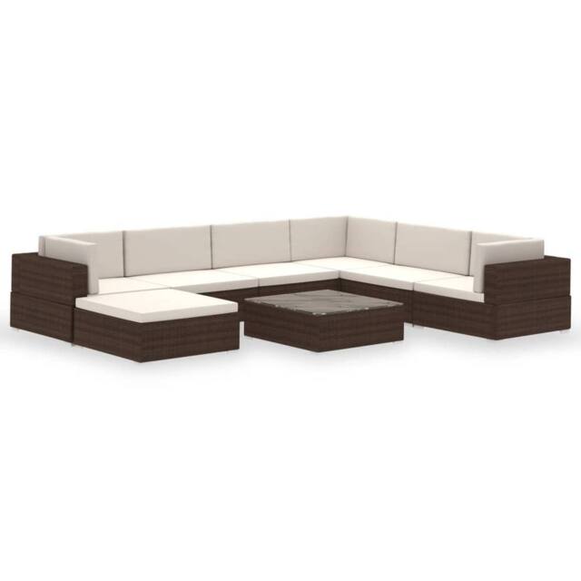 Berkfield Home 8 Piece Garden Lounge Set with Cushions Poly Rattan Brown - image 1